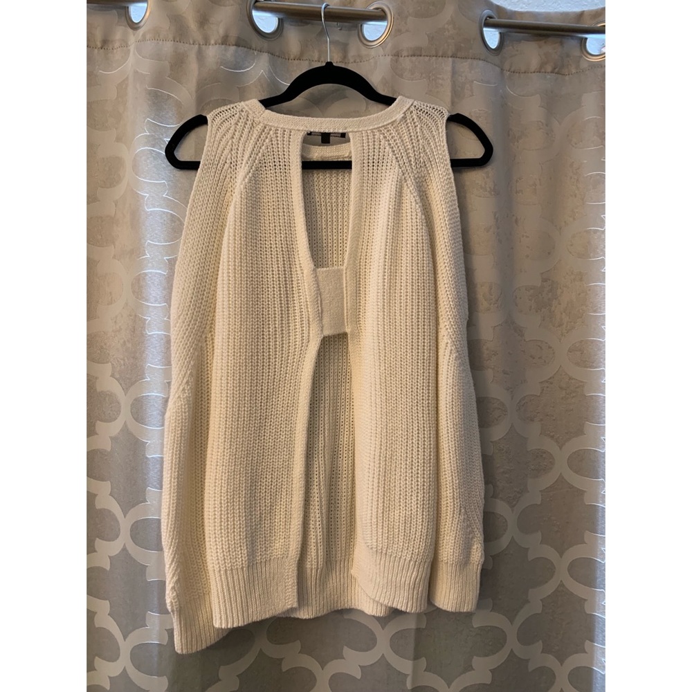 Fate Cream Color Cold Shoulder Sweater Open Back Soft Flirty High Neck Knit - Picture 3 of 4